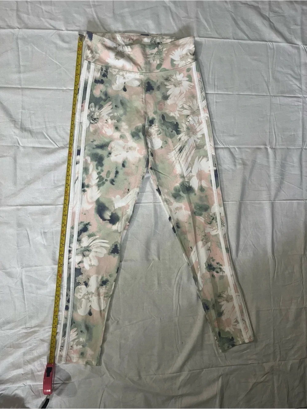 adidas Girls Floral Print Leggings in Pink, Green & White